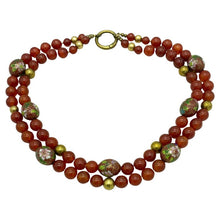 Load image into Gallery viewer, Carnelian and Cloisonne Double Strand Necklace
