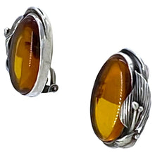 Load image into Gallery viewer, Vintage Baltic Amber Sterling Clip-on Earrings
