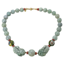 Load image into Gallery viewer, 14K Gold Filled and Jade Necklace with a Pair of Carved Pixiu

