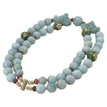 Load image into Gallery viewer, Pair of Carved Certified Jadeite Foo Dogs with Double Strand Jadeite Necklace

