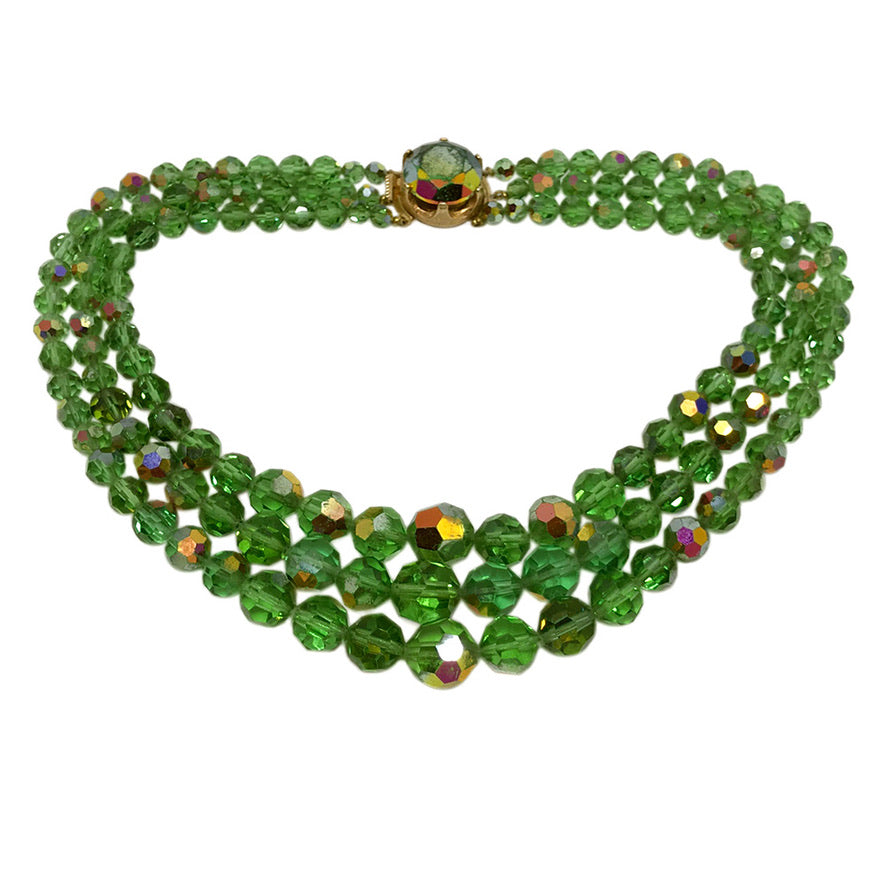 Green Crystal Triple Strand Necklace