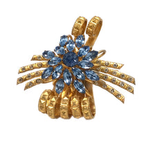 Load image into Gallery viewer, Gilt Brooch with French Blue Rhinestone
