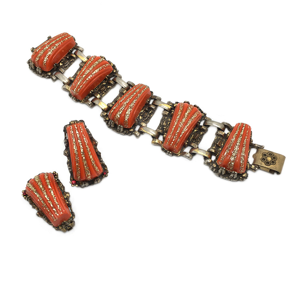Selro-Selini Orange Bracelet & Earrings Set