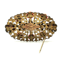 Load image into Gallery viewer, Celluloid Roses on Filigree Brooch
