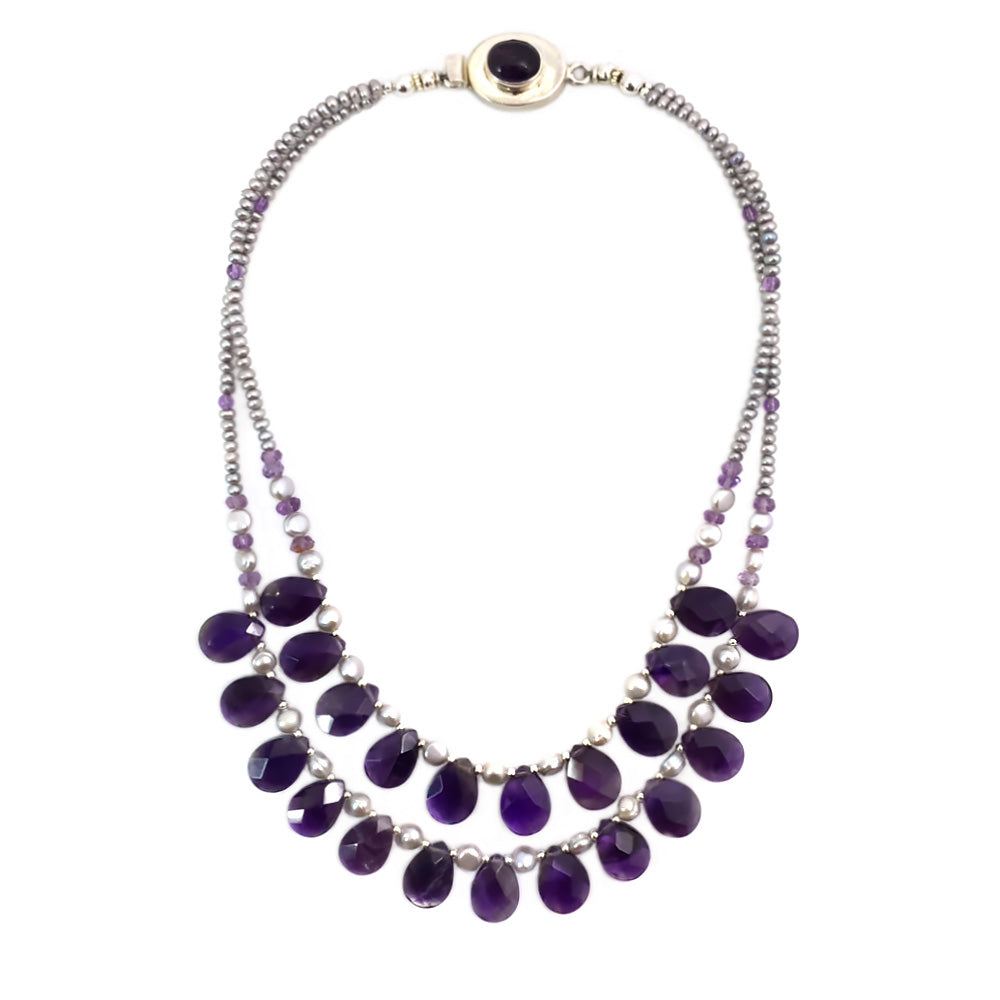 Amethyst and Pearl Double Strand Necklace-II