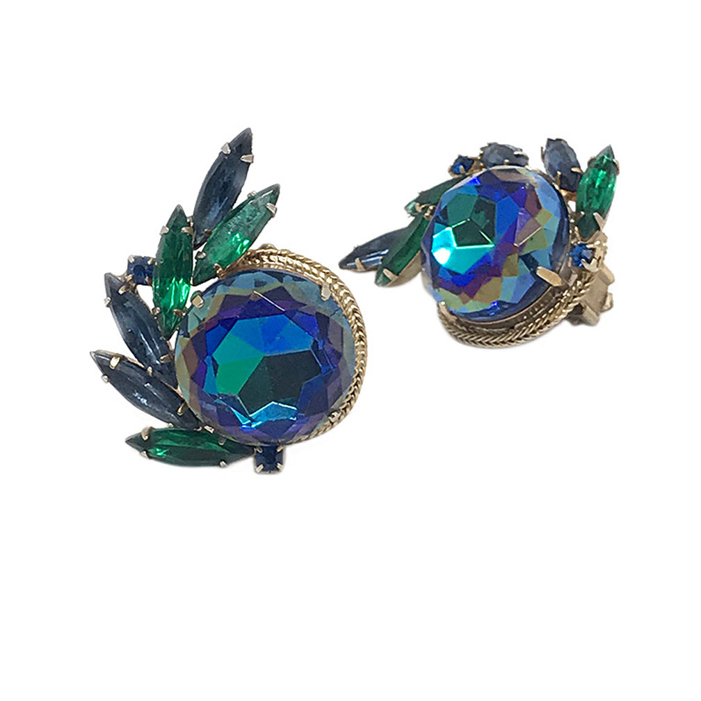Blue Green Rhinestone Earrings