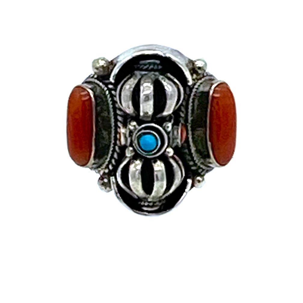 Tibetan Coral & Turquoise Ring