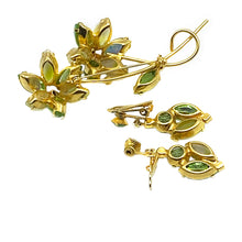 Load image into Gallery viewer, Spring Green Flower Brooch and Earrings Set
