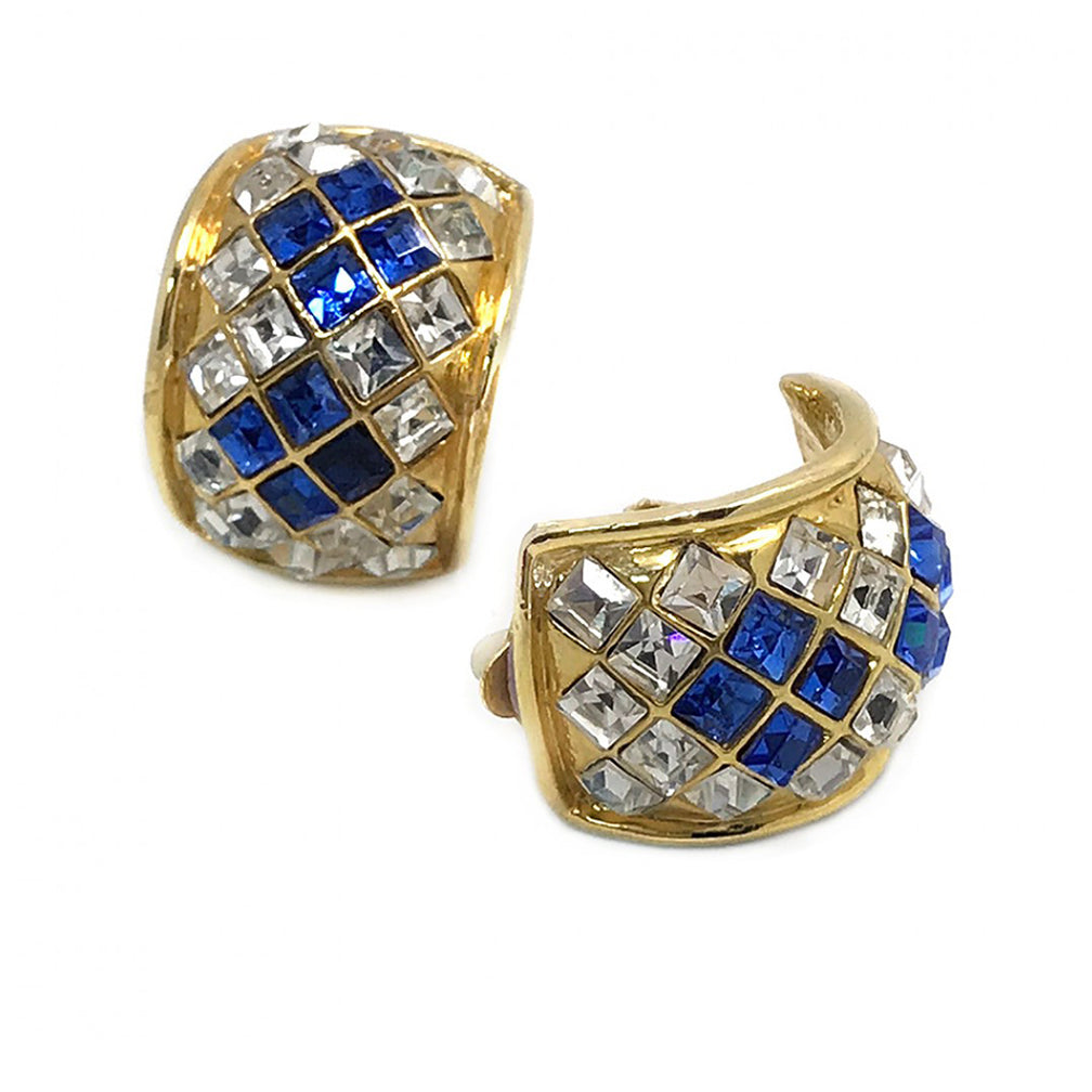 Royal Blue and Clear Rhinestone Earrings